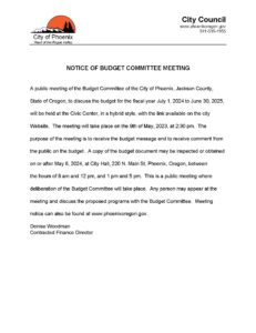 Around Town NOTICE OF BUDGET COMMITTEE MEETING 2024